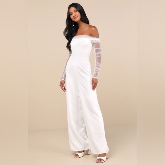 Lulus Eternal Bliss White Tulle Off-the-Shoulder Wide-Leg...